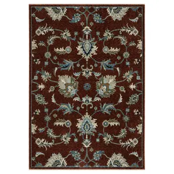 8' Red Teal And Green Oriental Runner Rug With Fringe