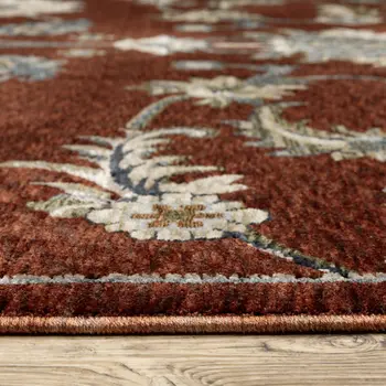 8' Red Teal And Green Oriental Runner Rug With Fringe