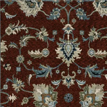 8' Red Teal And Green Oriental Runner Rug With Fringe