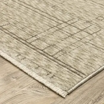 3' X 5' Beige And Brown Geometric Area Rug With Fringe
