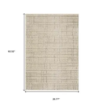 8' Beige And Brown Geometric Runner Rug With Fringe
