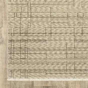 8' Beige And Brown Geometric Runner Rug With Fringe