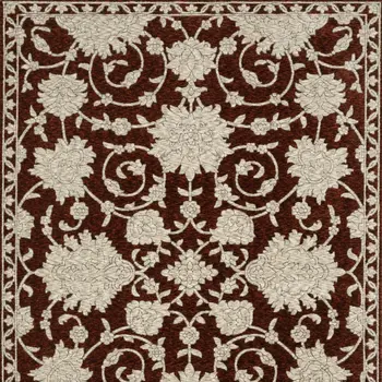 3' X 5' Red And Beige Floral Area Rug With Fringe