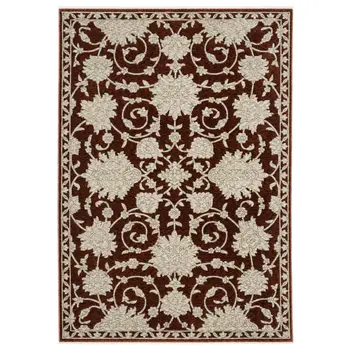 8' Red And Beige Floral Runner Rug With Fringe