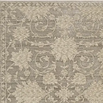 8' Gray And Beige Floral Runner Rug With Fringe