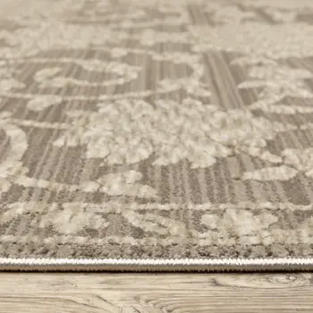 8' Gray And Beige Floral Runner Rug With Fringe