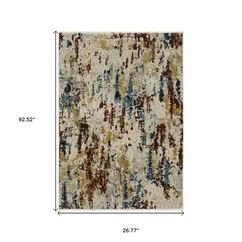 8' Beige Rust And Tan Abstract Runner Rug With Fringe