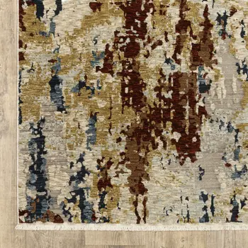 8' Beige Rust And Tan Abstract Runner Rug With Fringe