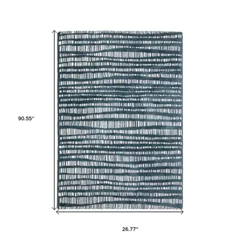 8' Teal And Ivory Striped Runner Rug