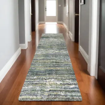 8' Green And Blue Geometric Runner Rug