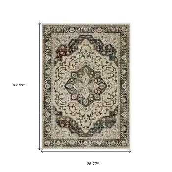 8' Beige Rust And Blue Medallion Runner Rug With Fringe