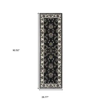8' Ivory Oriental Runner Rug With Fringe
