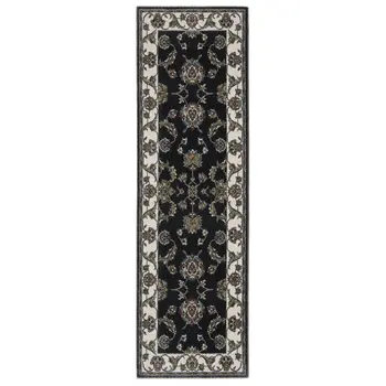 8' Ivory Oriental Runner Rug With Fringe