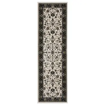 8' Ivory Oriental Runner Rug With Fringe
