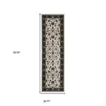 8' Ivory Oriental Runner Rug With Fringe