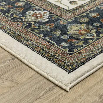 8' Ivory Oriental Runner Rug With Fringe