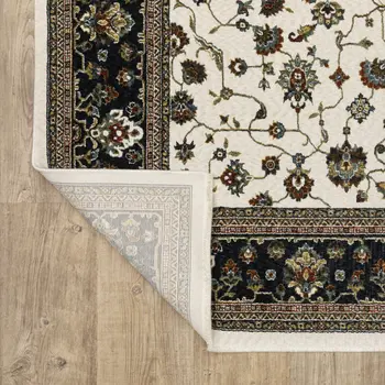 8' Ivory Oriental Runner Rug With Fringe