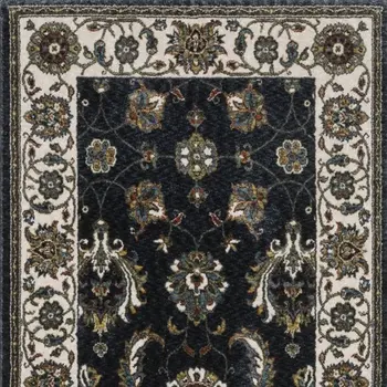 8' Blue And Ivory Oriental Runner Rug With Fringe