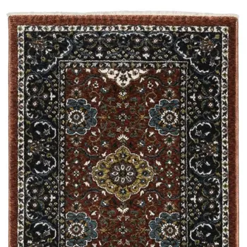 8' Red Medallion Runner Rug With Fringe