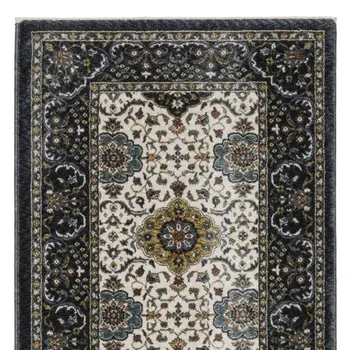 8' Ivory Medallion Runner Rug With Fringe