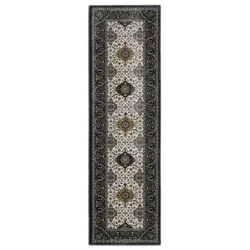 8' Ivory Medallion Runner Rug With Fringe