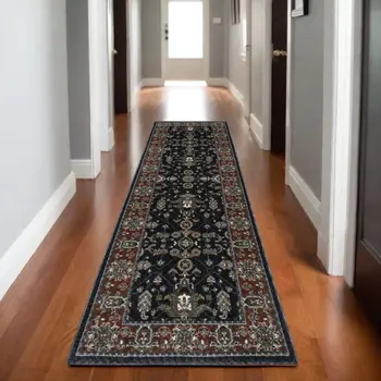 8' Rust Oriental Runner Rug With Fringe