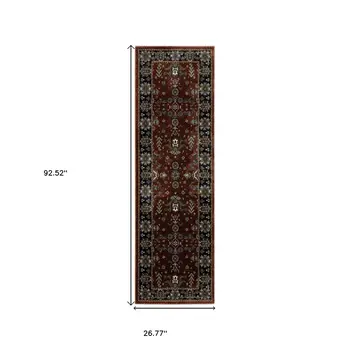8' Red Oriental Runner Rug With Fringe