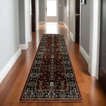 8' Red Oriental Runner Rug With Fringe