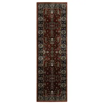 8' Red Oriental Runner Rug With Fringe
