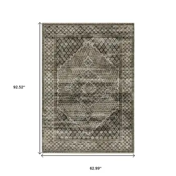 5' X 8' Gray And Beige Medallion Area Rug With Fringe