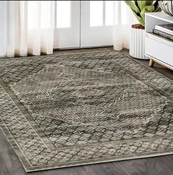 5' X 8' Gray And Beige Medallion Area Rug With Fringe