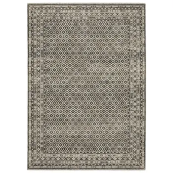 5' X 8' Gray And Beige Diamond Area Rug With Fringe