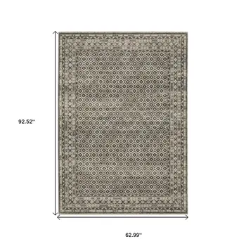 5' X 8' Gray And Beige Diamond Area Rug With Fringe