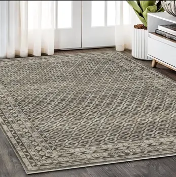 5' X 8' Gray And Beige Diamond Area Rug With Fringe