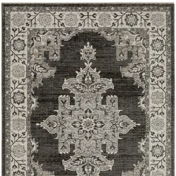 5' X 8' Gray And Beige Medallion Area Rug With Fringe