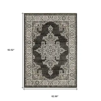 5' X 8' Gray And Beige Medallion Area Rug With Fringe