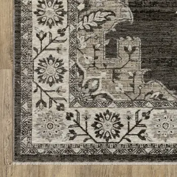 5' X 8' Gray And Beige Medallion Area Rug With Fringe