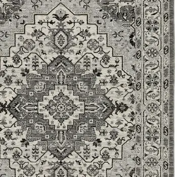 5' X 8' Gray And Ivory Medallion Area Rug With Fringe