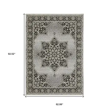 5' X 8' Gray And Black Medallion Area Rug With Fringe