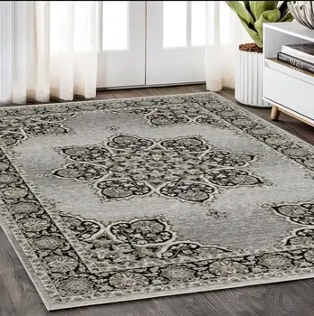 5' X 8' Gray And Black Medallion Area Rug With Fringe