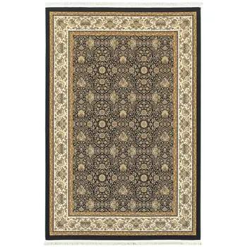 5' X 8' Ivory Oriental Area Rug With Fringe