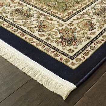 5' X 8' Ivory Oriental Area Rug With Fringe