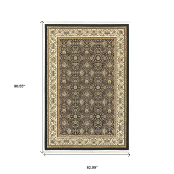 5' X 8' Ivory Oriental Area Rug With Fringe