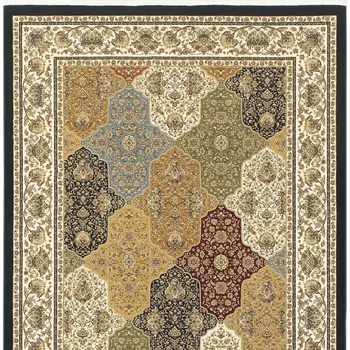 5' X 8' Navy Blue Black And White Oriental Area Rug With Fringe