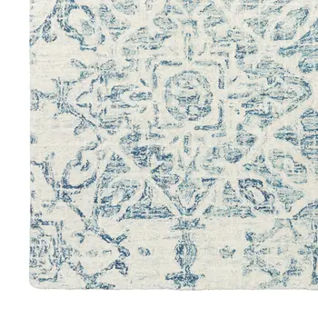4' X 6' Blue And Ivory Wool Geometric Hand Tufted Area Rug