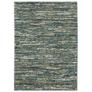 7' X 10' Blue Brown And Ivory Striped Area Rug