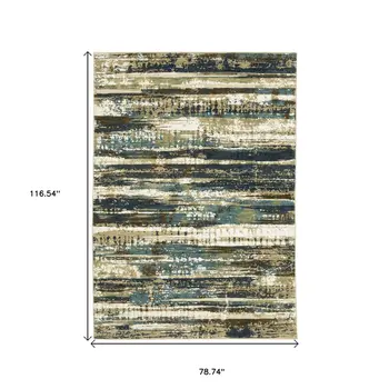7' X 10' Beige And Blue Abstract Area Rug