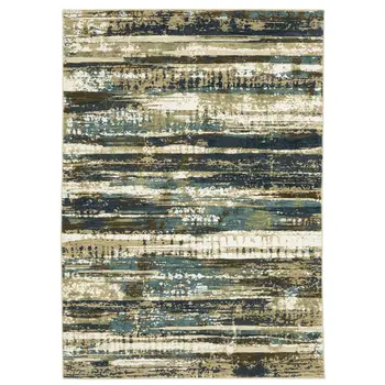 7' X 10' Beige And Blue Abstract Area Rug