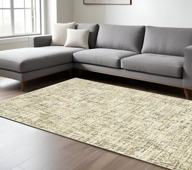 7' X 10' Ivory And Brown Abstract Area Rug