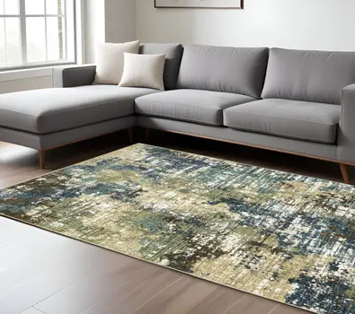 7' X 10' Blue And Green Abstract Area Rug
